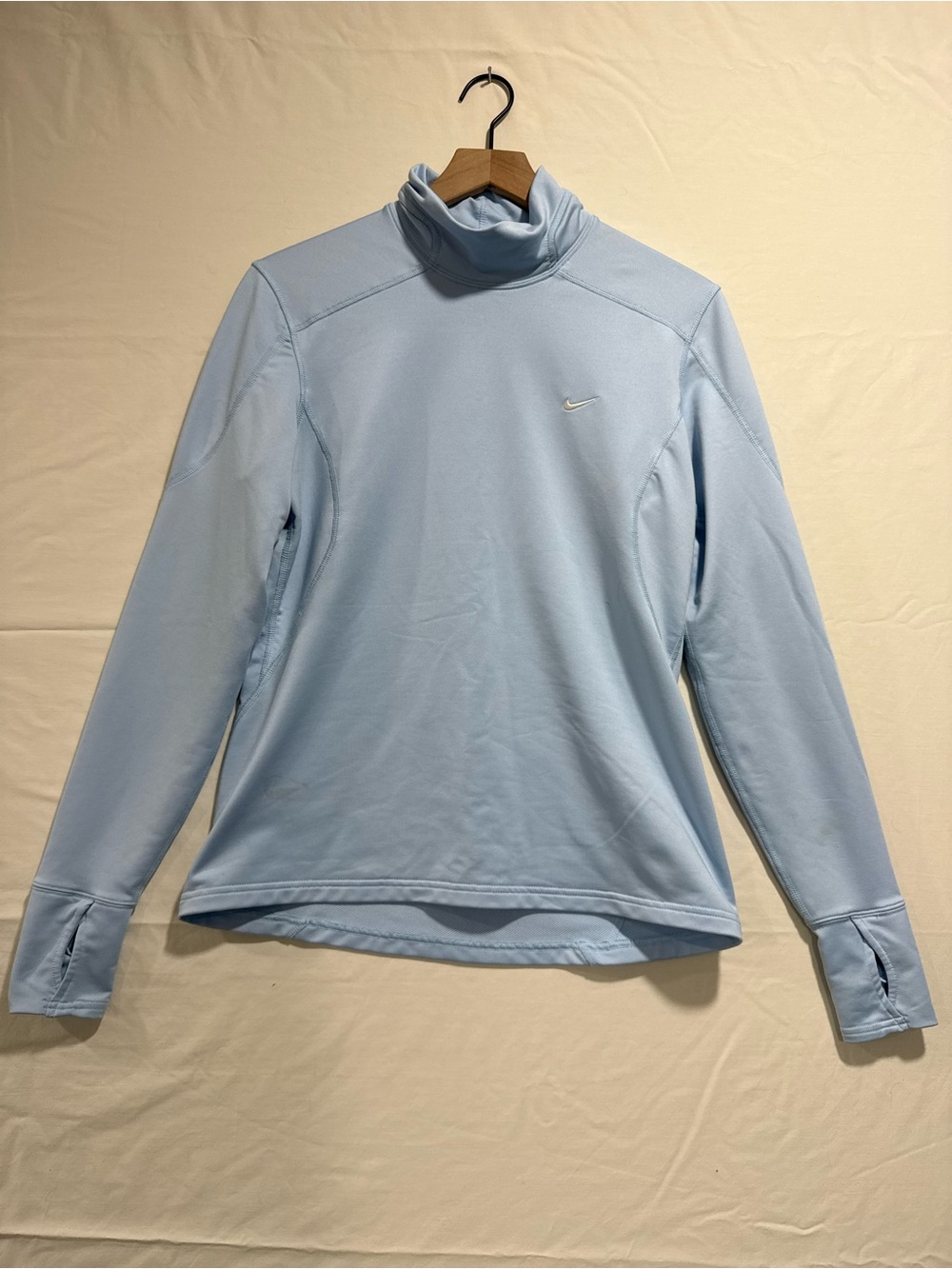 Nike Women’s Light Blue Therma-FIT Turtleneck Running Top Thumbholes Size L